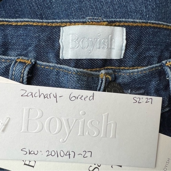 NWT BOYISH High Rise Organic Cotton Stretch Dark Denim Slim Straight Leg Jean 27 - Picture 6 of 8